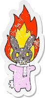 retro distressed sticker of a cartoon flaming skull rabbit vector