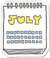 sticker of a cartoon calendar showing month of July vector