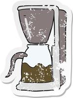 retro distressed sticker of a cartoon coffee maker vector