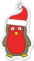 sticker of a cartoon christmas robin wearing santa hat vector