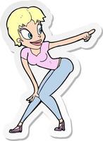 sticker of a cartoon pretty woman pointing vector