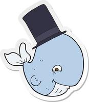 sticker of a cartoon whale in top hat vector