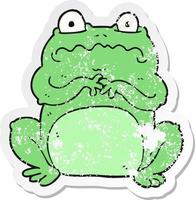 retro distressed sticker of a cartoon funny frog vector