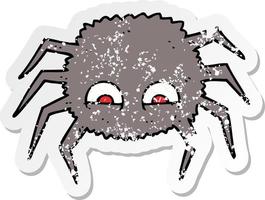 retro distressed sticker of a cartoon spider vector