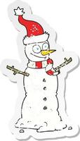 retro distressed sticker of a cartoon snowman vector