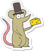 sticker of a cartoon mouse with cheese vector