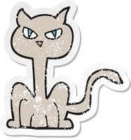 retro distressed sticker of a cartoon angry cat vector