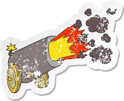 retro distressed sticker of a cartoon big cannon firing vector