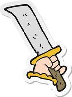 sticker of a cartoon hand with sword vector