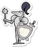 sticker of a cartoon medieval knight with shield vector