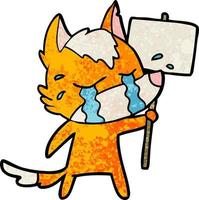 sad little fox cartoon character with protest sign vector