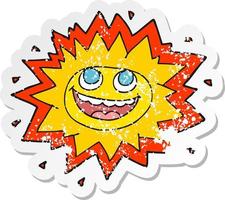 retro distressed sticker of a happy cartoon sun vector