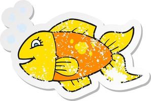 retro distressed sticker of a cartoon fish vector