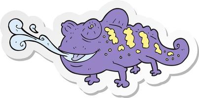 sticker of a cartoon chameleon vector