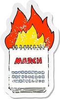retro distressed sticker of a cartoon march calendar vector