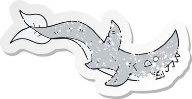 retro distressed sticker of a cartoon shark vector