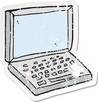 pegatina retro angustiada de una computadora portátil de dibujos animados vector
