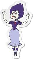 sticker of a cartoon vampire girl with bloody mouth vector