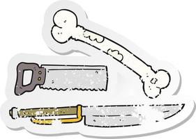 retro distressed sticker of a cartoon knife vector