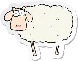 pegatina retro angustiada de una oveja de dibujos animados vector