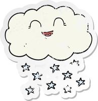 retro distressed sticker of a cartoon cloud snowing vector