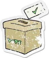 retro distressed sticker of a cartoon ballot box vector