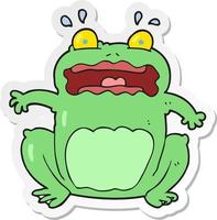 sticker of a cartoon funny frightened frog vector