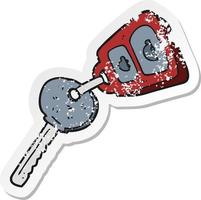 retro distressed sticker of a cartoon key vector