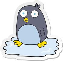 sticker of a cartoon penguin on ice vector