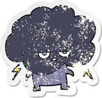 retro distressed sticker of a cartoon raincloud vector
