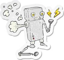 retro distressed sticker of a cartoon broken robot vector