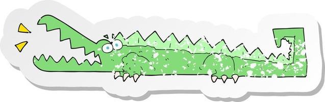 retro distressed sticker of a cartoon crocodile vector