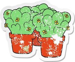 retro distressed sticker of a cartoon potted plants vector