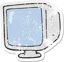 retro distressed sticker of a cartoon old computer monitor vector