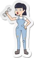 sticker of a cartoon mechanic woman vector