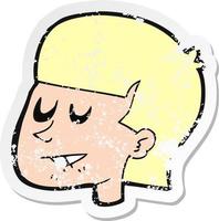 retro distressed sticker of a cartoon man biting lip vector