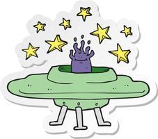 sticker of a cartoon flying saucer vector