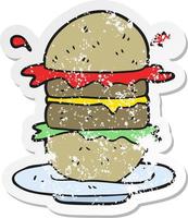 retro distressed sticker of a cartoon burger vector