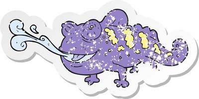 retro distressed sticker of a cartoon chameleon vector