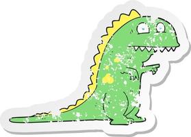 retro distressed sticker of a cartoon dinosaur vector