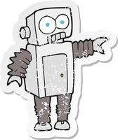 retro distressed sticker of a cartoon robot vector