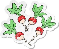 retro distressed sticker of a cartoon radishs vector