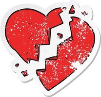 retro distressed sticker of a cartoon broken heart vector