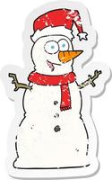 retro distressed sticker of a cartoon snowman vector