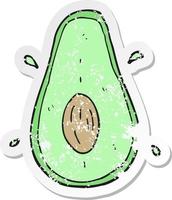 pegatina retro angustiada de un aguacate de dibujos animados vector