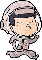 caricatura, confiado, astronauta, funcionamiento vector