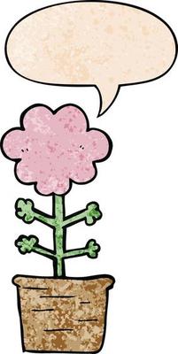 cute cartoon flower and speech bubble in retro texture style
