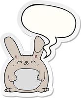 cartoon rabbit and speech bubble sticker vector