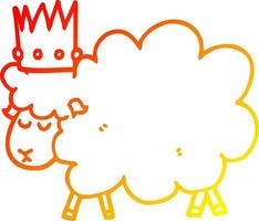 warm gradient line drawing cartoon sheep wearing crown vector