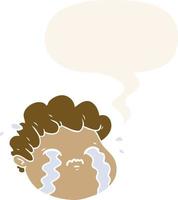 cartoon crying boy and speech bubble in retro style vector